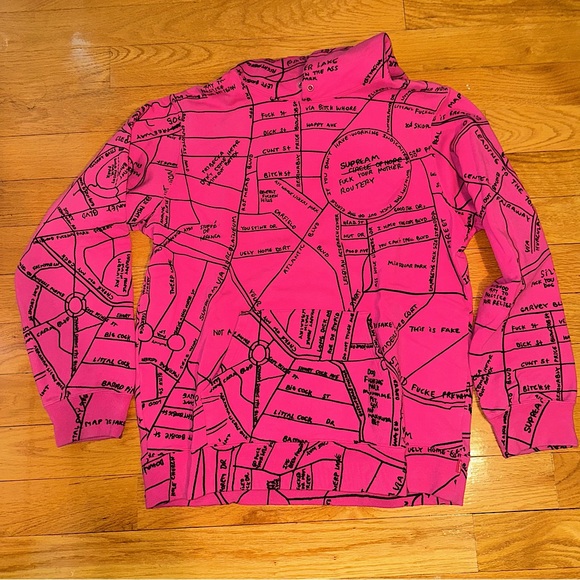 NWT Supreme Gonz Embroidered Map Hooded Sweatshirt Magenta - Picture 2 of 2